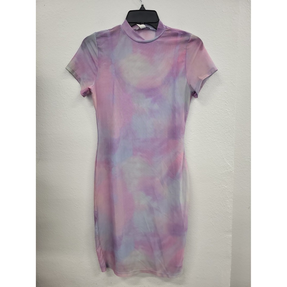 Revamped Mesh Short Sleeve Dress Purple Tie Dye Size Medium